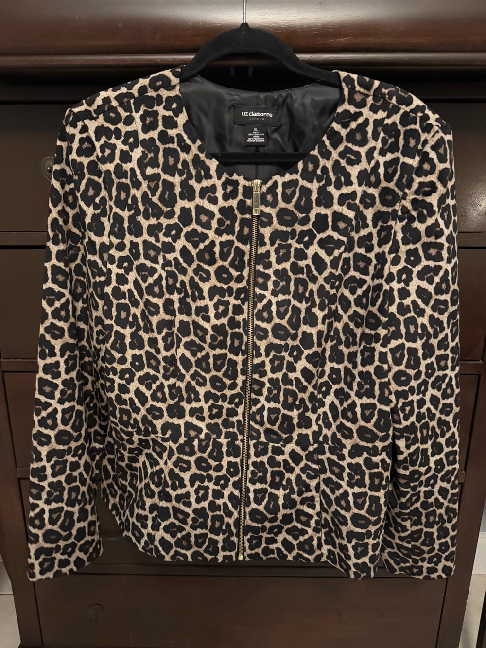 Liz Claiborne Career Leopard Animal Print Zip Jacket Size XL